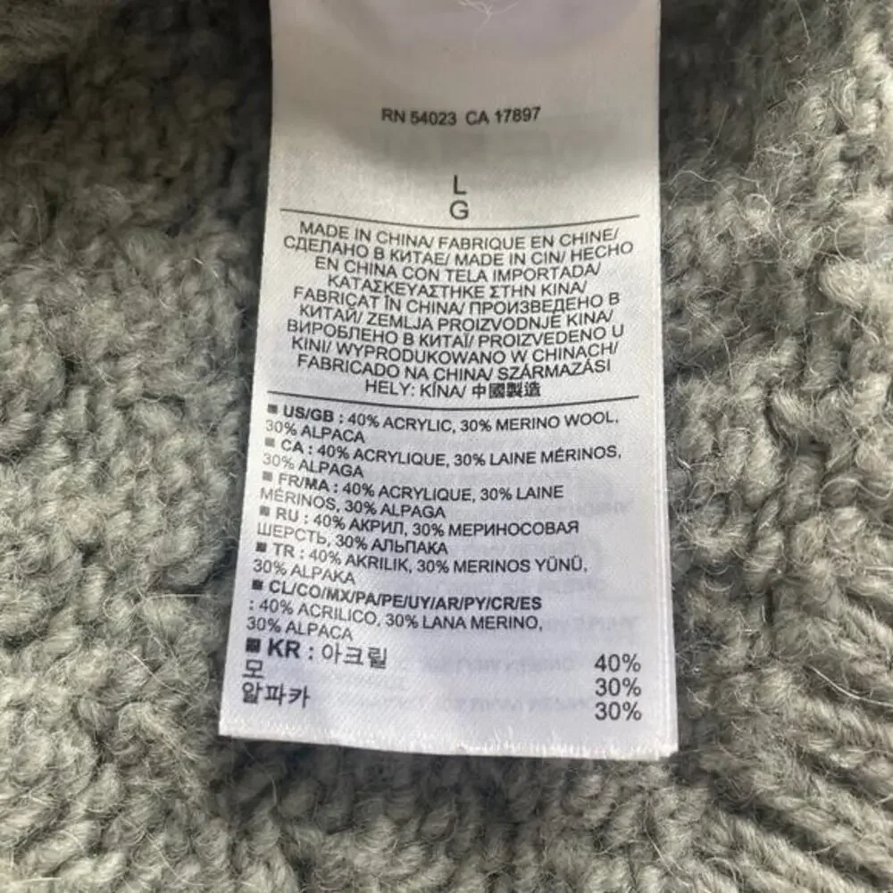Banana Republic Star Stitch Sweater Women L Gray Crew Pullover Alpaca Wool Blend - Picture 8 of 9